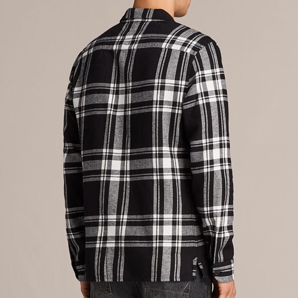 ALL SAINTS Platted Button Down Shirt BLACK & WHITE - Picture 2 of 2